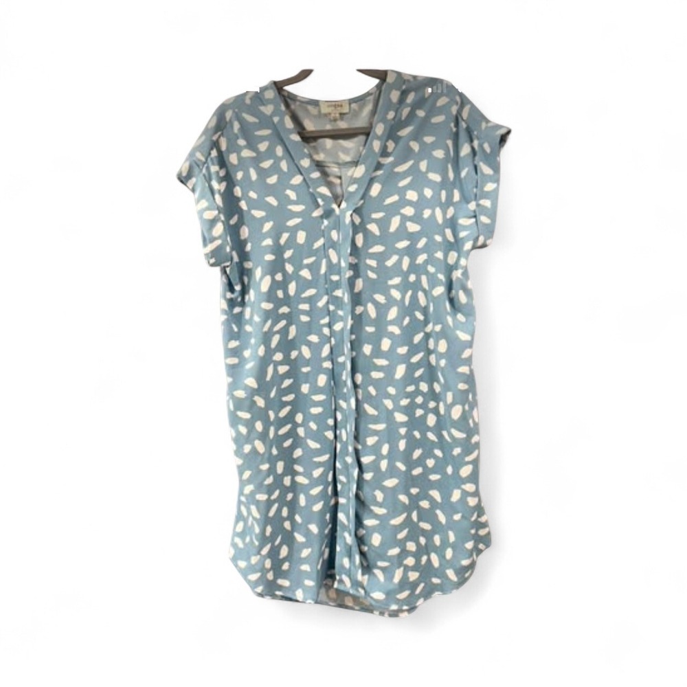 New Light Blue Dalmatian Print Dress Umgee, Size Large